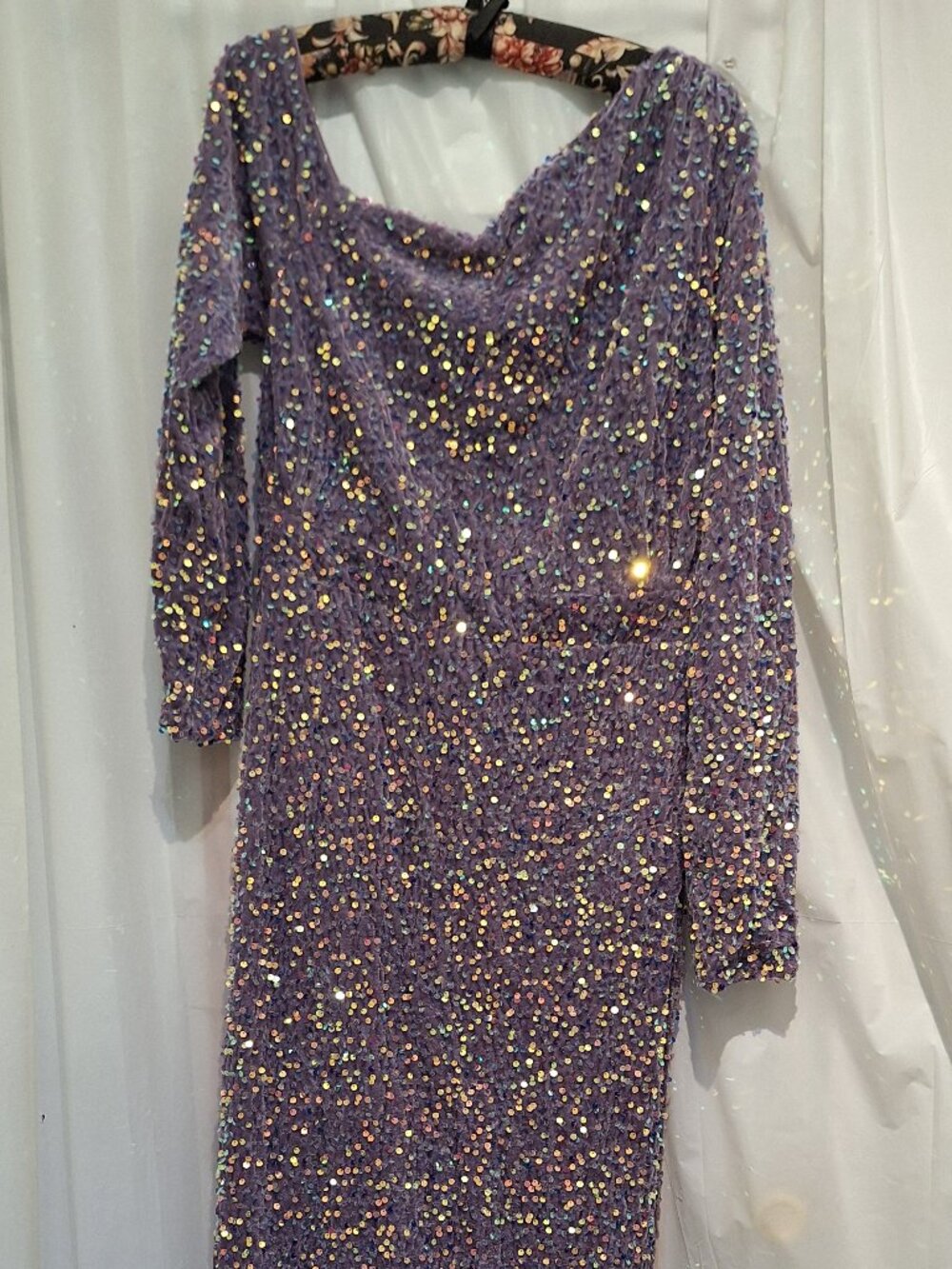 Purple Sparkles!! So Fun! Long sleeved formal dress size 12 NWT